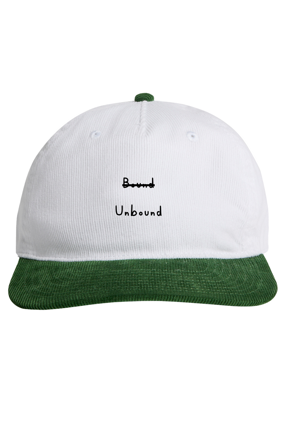 Bound / Unbound Two-Tone Corduroy Cap in white / forest