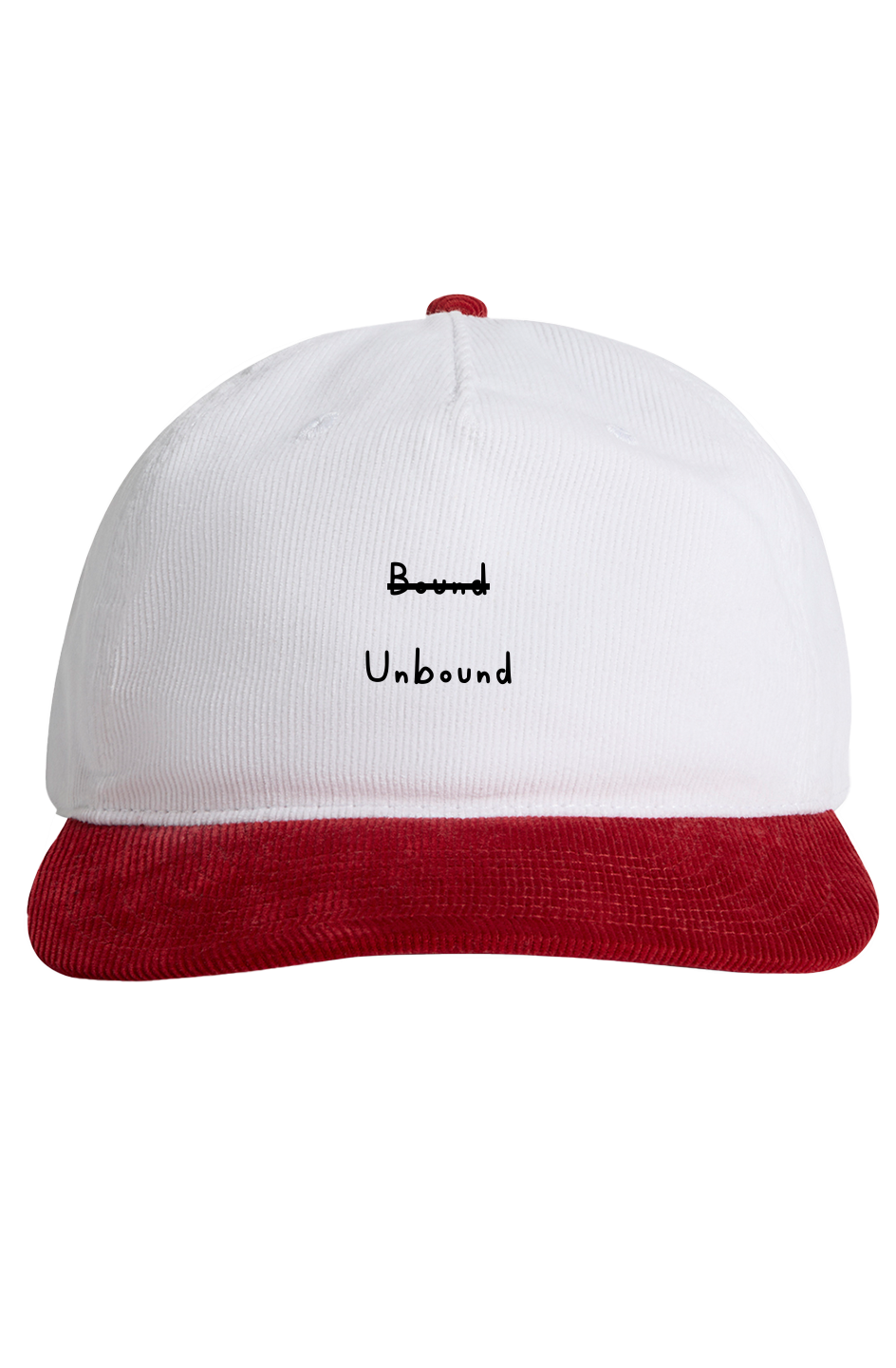 Bound / Unbound Two-Tone Corduroy Cap in white / cardinal