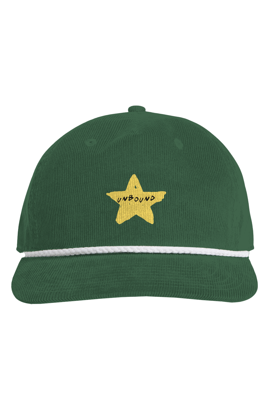 Unbound Star Corduroy Rope Cap in forest / white