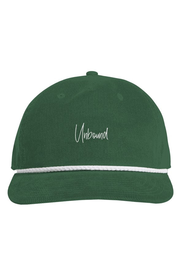 Unbound Corduroy Rope Cap in forest / white